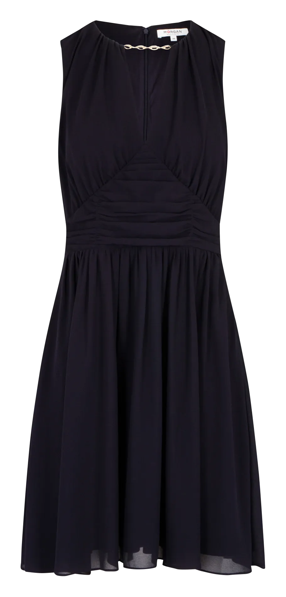 RITCH  VESTIDO DE PATINADORA CON CUELLO DE PICO Y FRUNCES EN AZUL