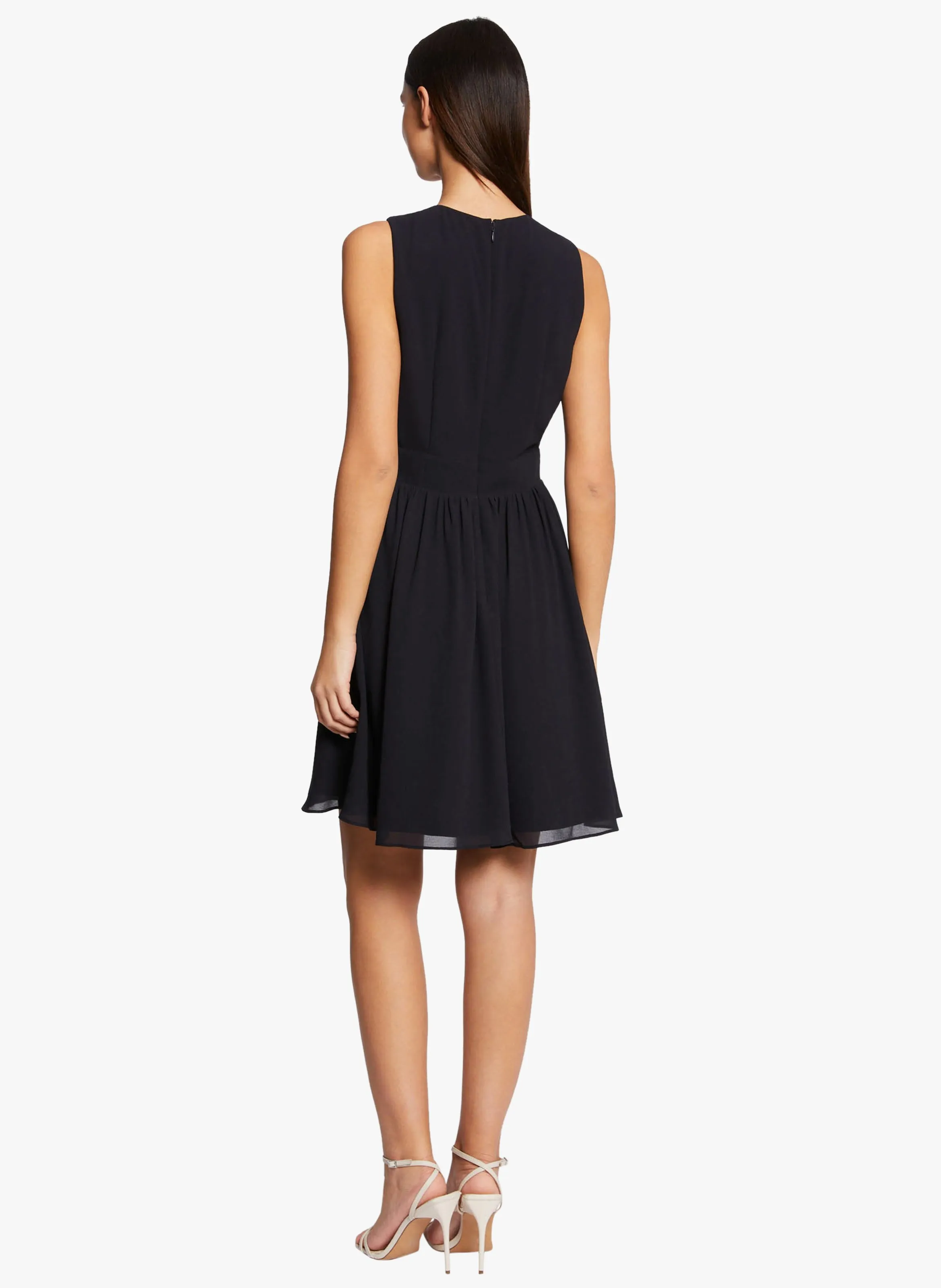 RITCH  VESTIDO DE PATINADORA CON CUELLO DE PICO Y FRUNCES EN AZUL
