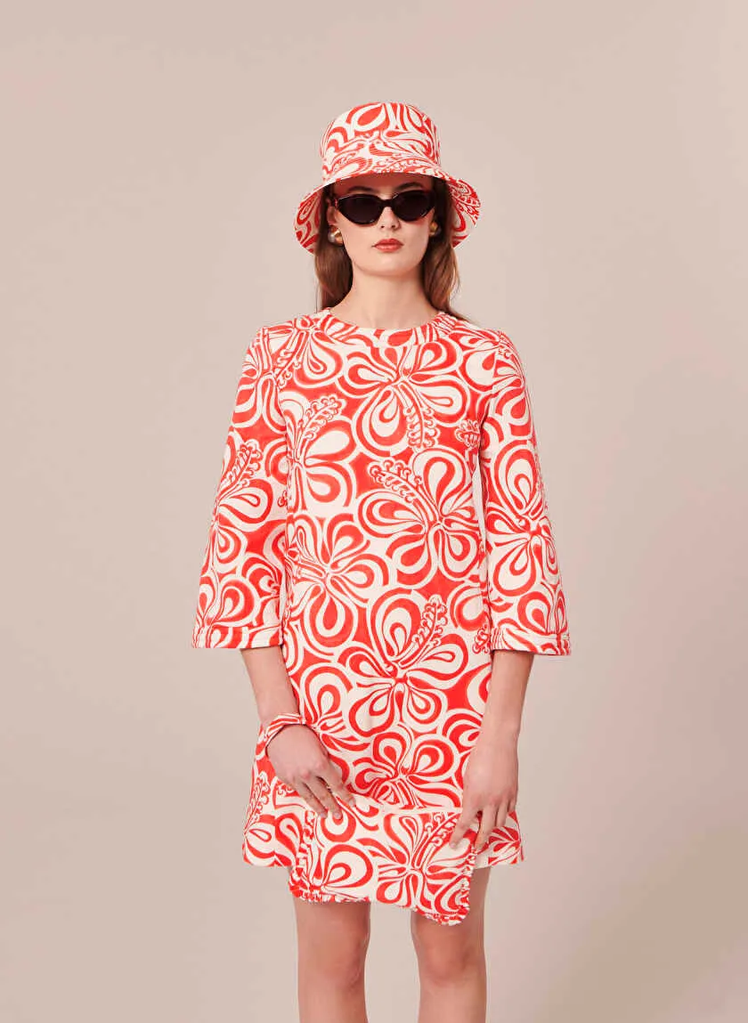 RIVANNA  VESTIDO CORTO DE ALGODóN ESTAMPADO EN NARANJA