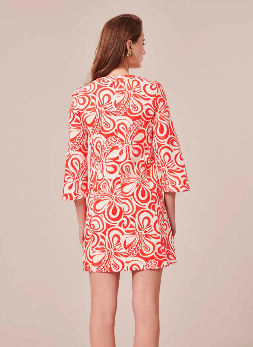 RIVANNA  VESTIDO CORTO DE ALGODóN ESTAMPADO EN NARANJA