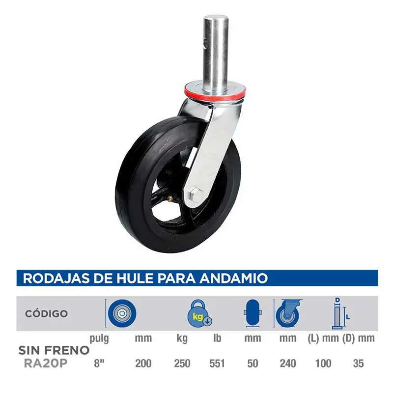 Rueda para Andamio 8 Pul Surtek RA20P sin Freno 250 kg
