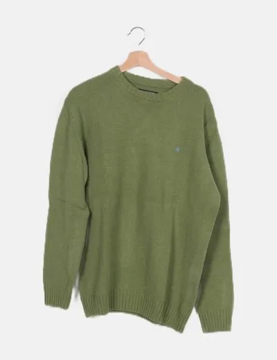SACOOR basics Jersey lana verde cuello redondo