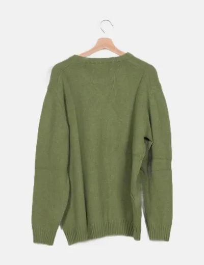 SACOOR basics Jersey lana verde cuello redondo