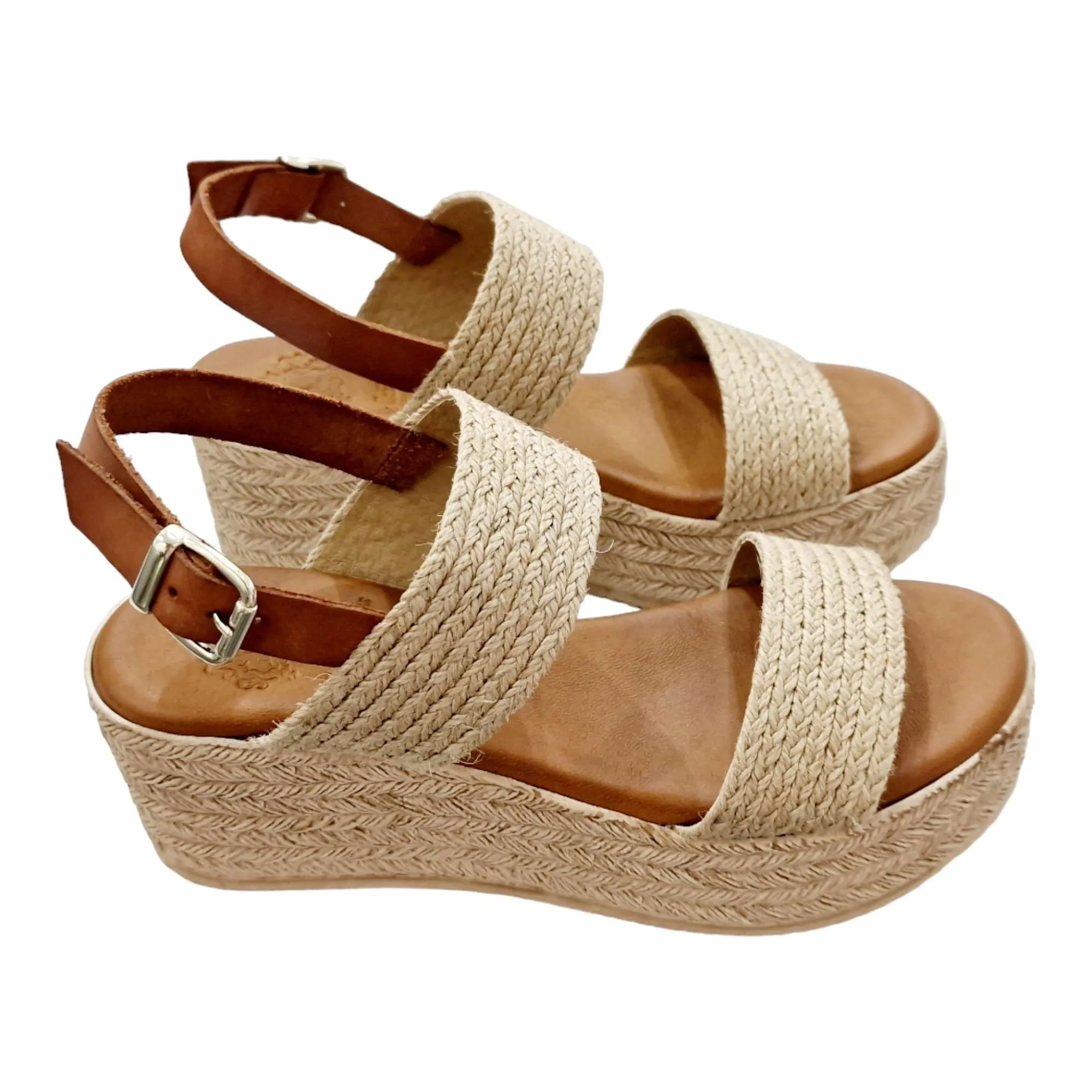 SANDALIA CUNA MUJER PLATAFORMA 2 TIRAS YUTE NATURAL
