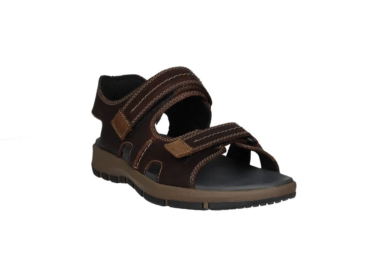 Sandalia Piel Marron 2 Tiras Velcro Pespuntes