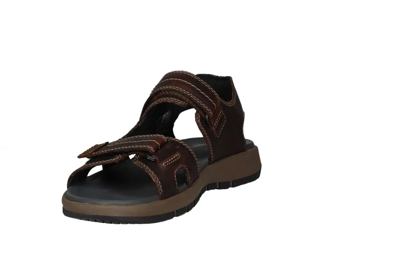 Sandalia Piel Marron 2 Tiras Velcro Pespuntes