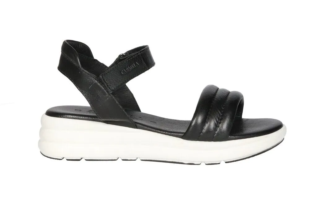 Sandalia Velcro Piel Negro Tira Pala Acolchada Piso Blanco