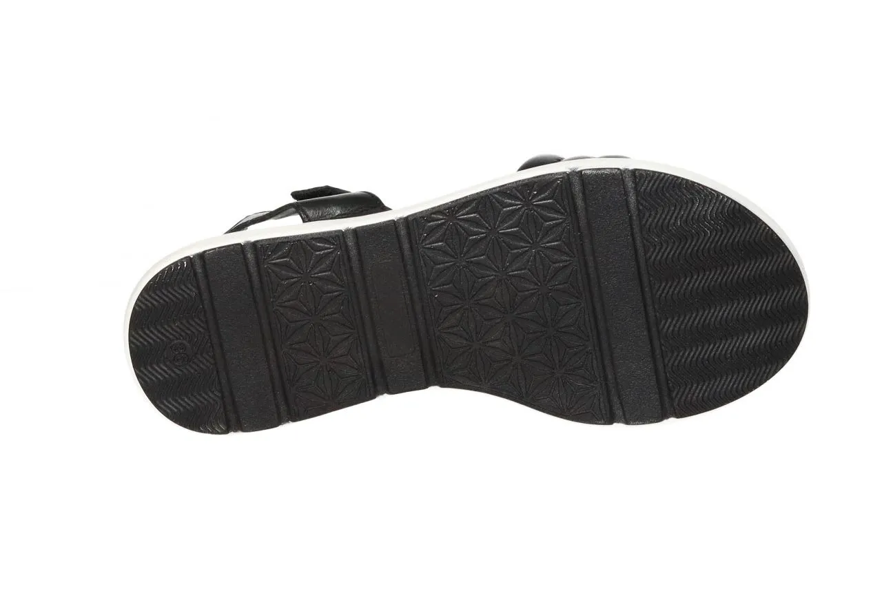 Sandalia Velcro Piel Negro Tira Pala Acolchada Piso Blanco