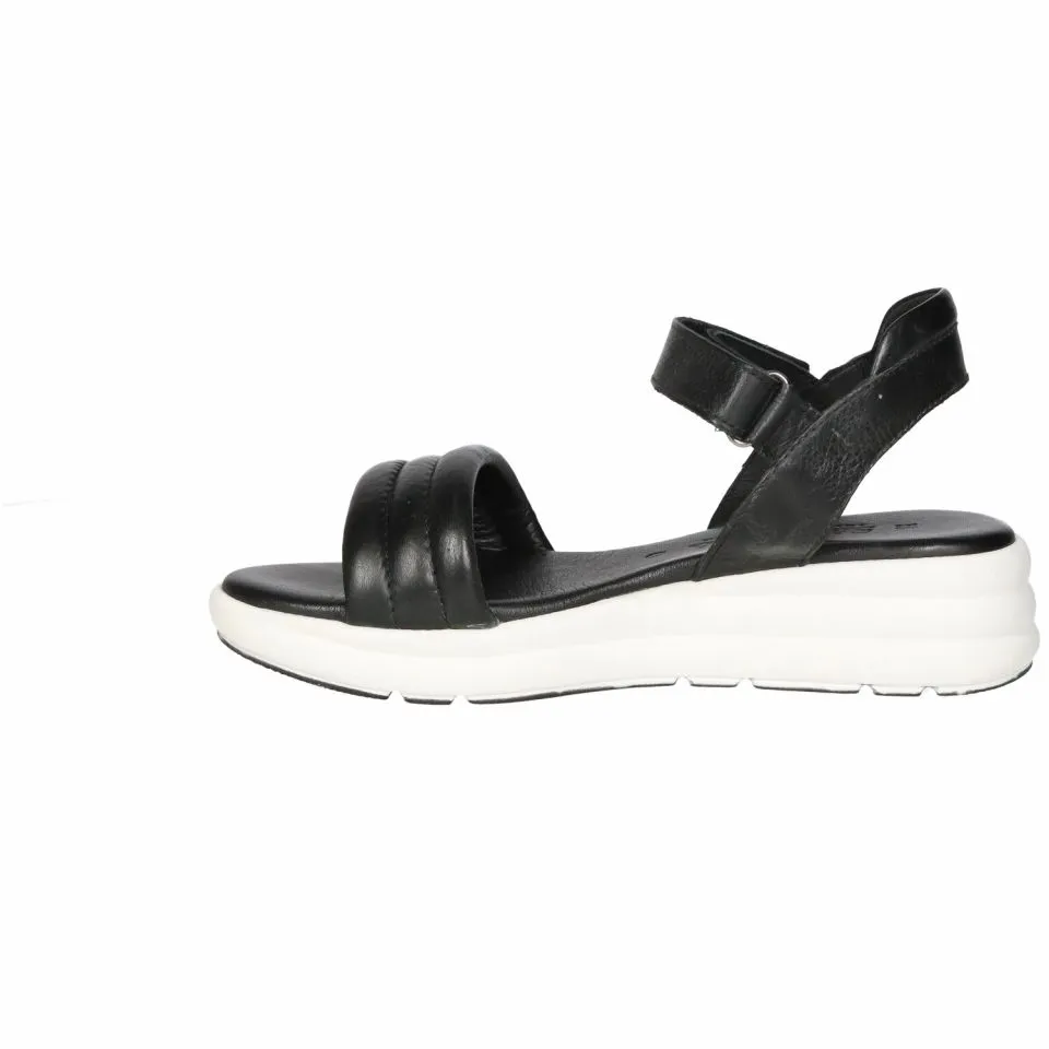 Sandalia Velcro Piel Negro Tira Pala Acolchada Piso Blanco
