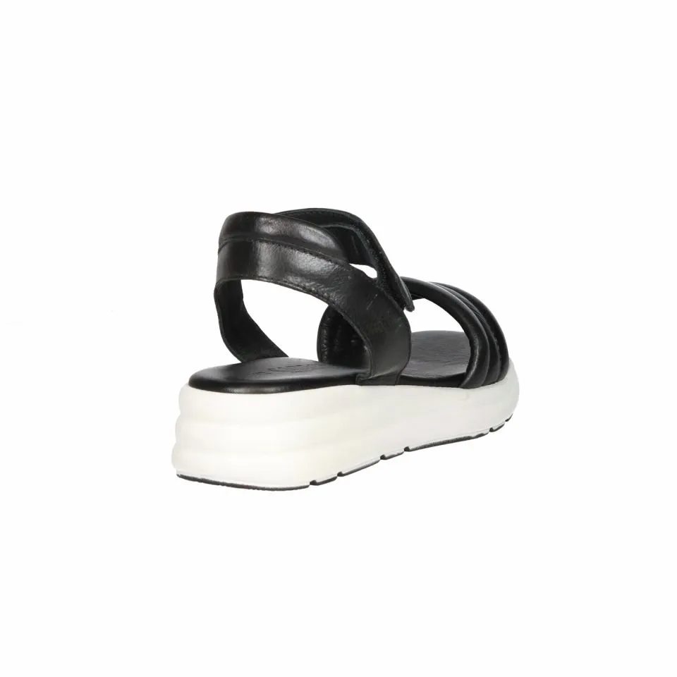 Sandalia Velcro Piel Negro Tira Pala Acolchada Piso Blanco