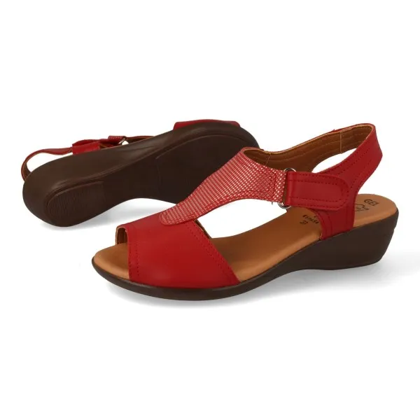 SANDALIAS COMODAS MUJER PIEL MOD. AMADA ROJO