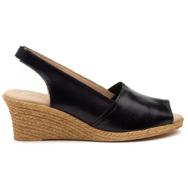 SANDALIAS CUÑA NEGRAS COMODAS PIEL MOD. TIERRA NE