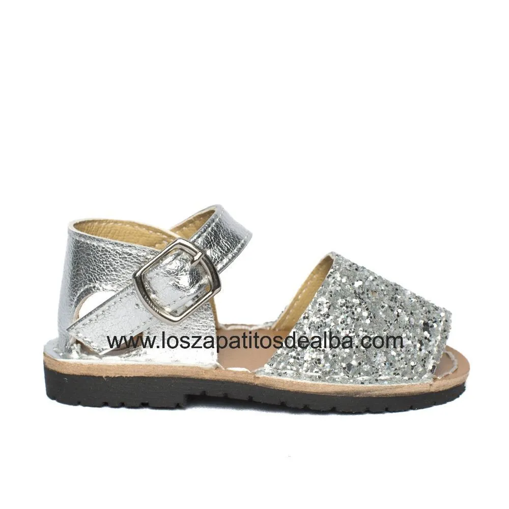 Sandalias Niña Plata Modelo Menorquinas Glitter