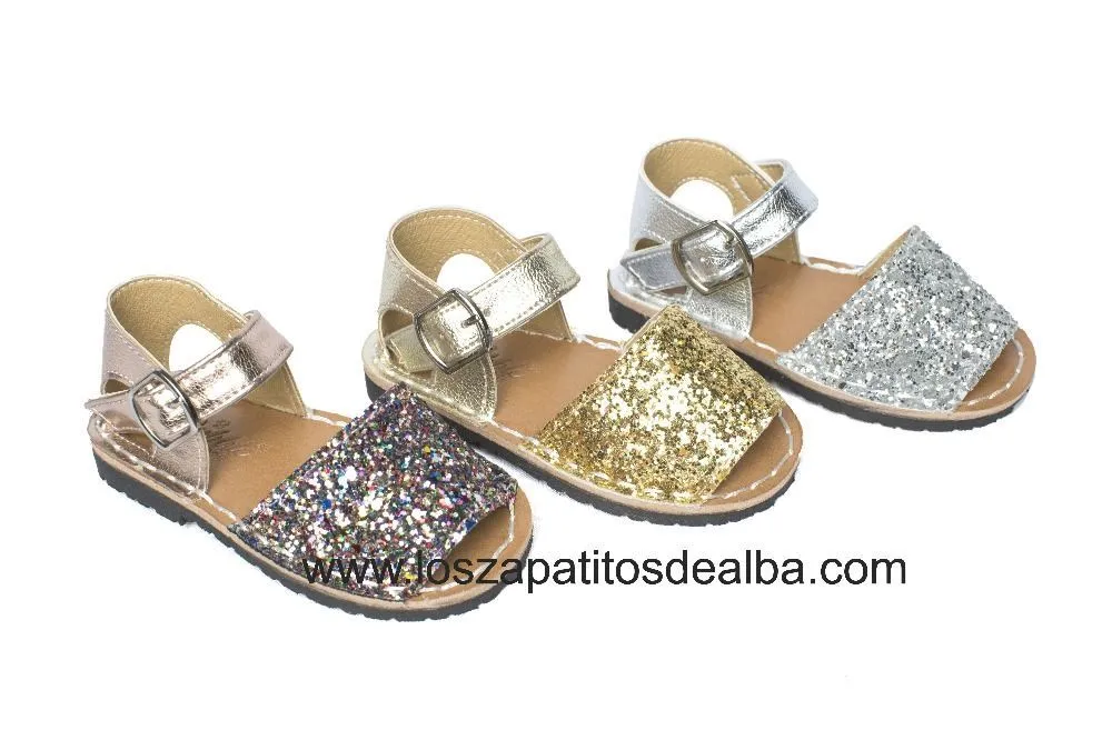 Sandalias Niña Plata Modelo Menorquinas Glitter