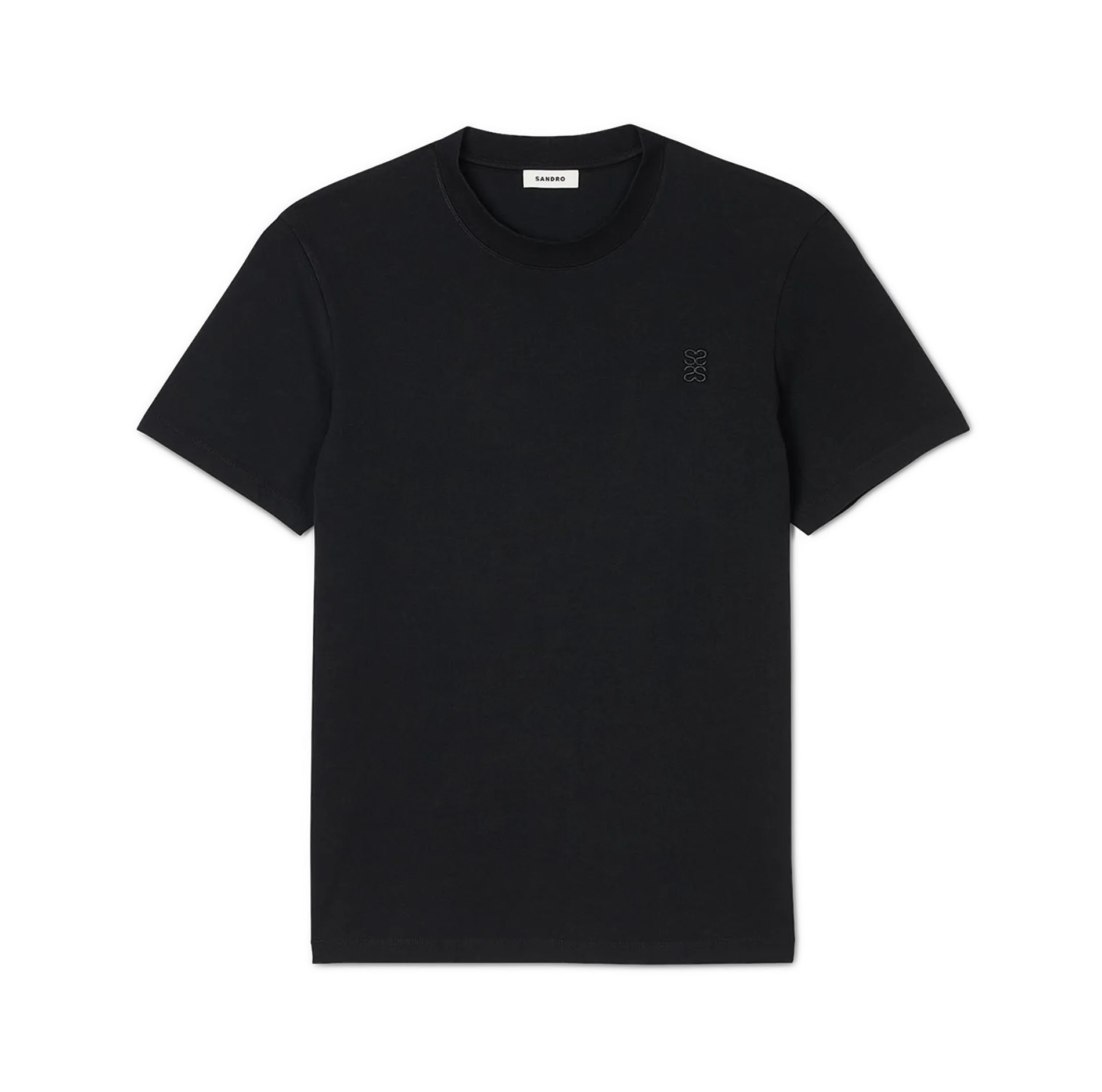 SANDRO Camiseta de cuello redondo de algodón en negro