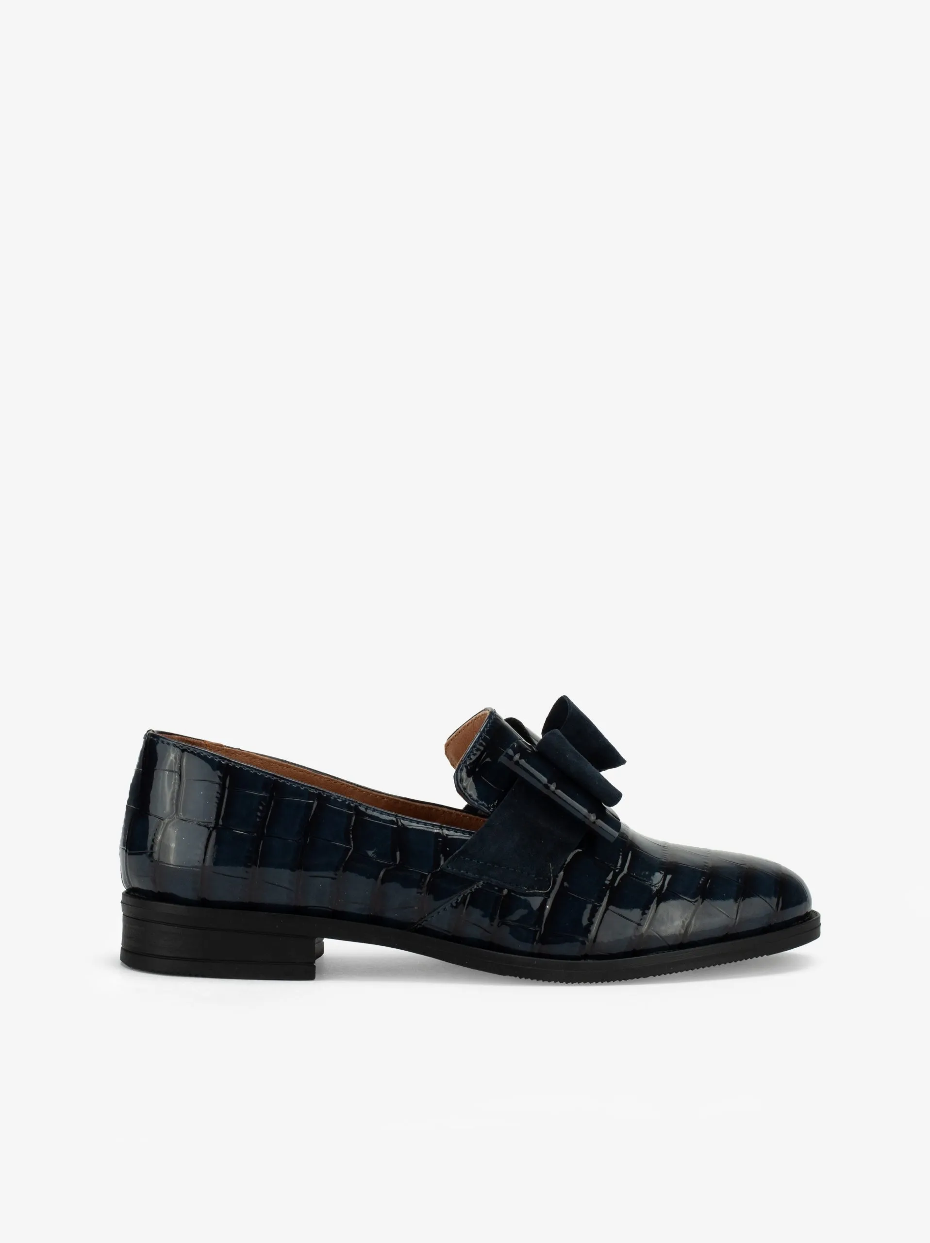 SAPATO LOAFER EM VERNIZ ESTAMPADO COM LAÇO