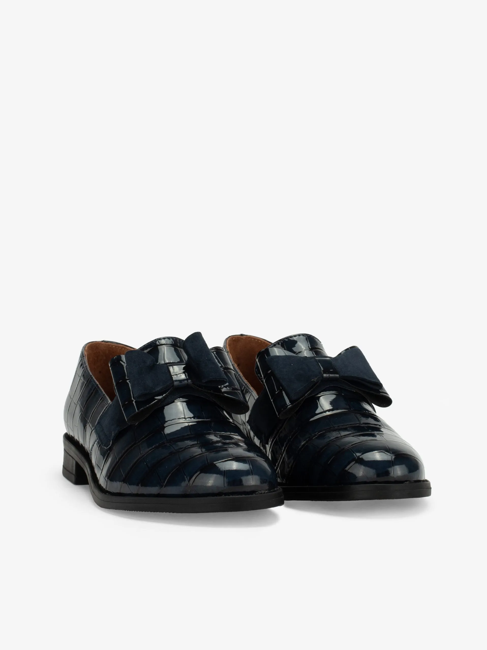 SAPATO LOAFER EM VERNIZ ESTAMPADO COM LAÇO