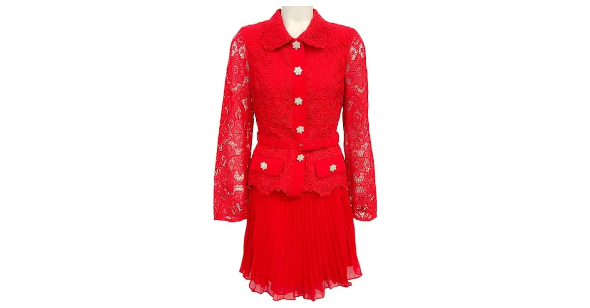 SELF PORTRAIT VESTIDO DE ENCAJE GUIPUR ROJO SELFPORTRAIT ROJA 