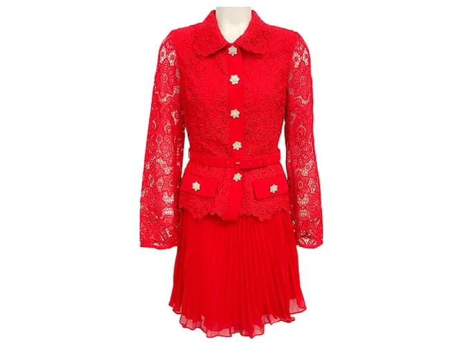 SELF PORTRAIT VESTIDO DE ENCAJE GUIPUR ROJO SELFPORTRAIT ROJA 