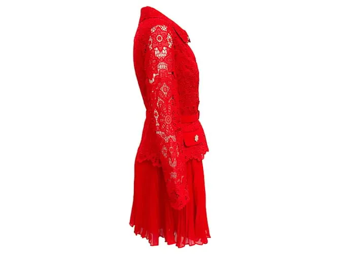SELF PORTRAIT VESTIDO DE ENCAJE GUIPUR ROJO SELFPORTRAIT ROJA 