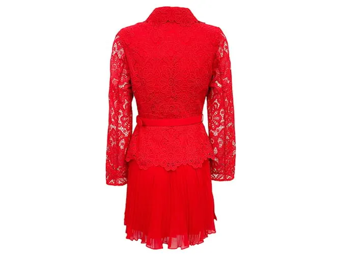 SELF PORTRAIT VESTIDO DE ENCAJE GUIPUR ROJO SELFPORTRAIT ROJA 