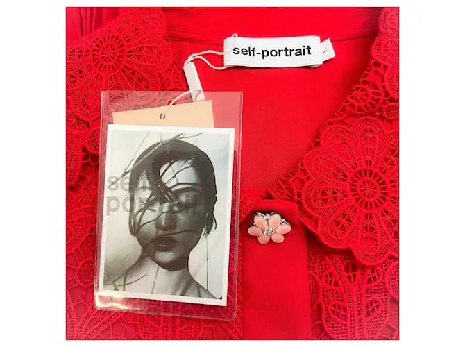 SELF PORTRAIT VESTIDO DE ENCAJE GUIPUR ROJO SELFPORTRAIT ROJA 