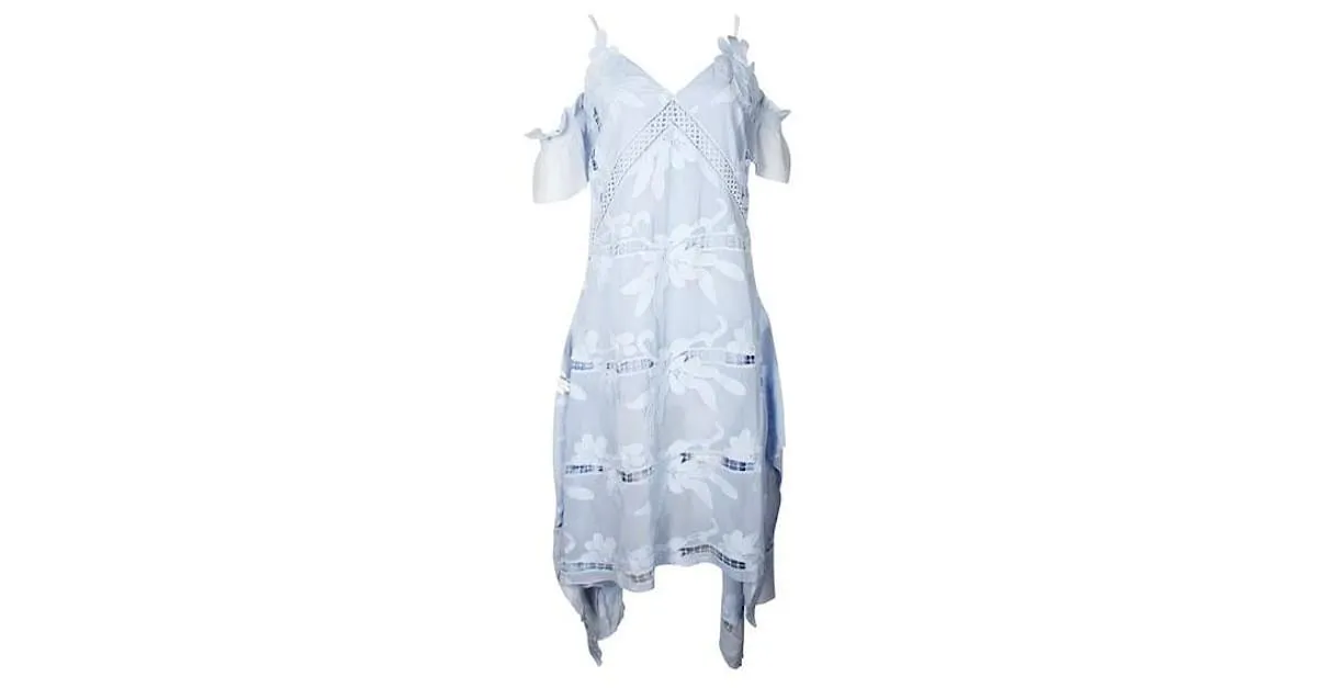 SELF PORTRAIT VESTIDO MIDI CON BORDADO FLORAL CELESTE DE SELFPORTRAIT 