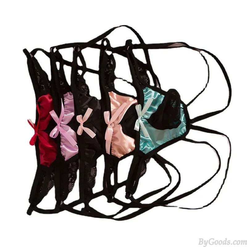 SEXY BOWKNOT SHEER MESH BULGE POUCH MEN'S LINGERIE SEAMLESS BACKLESS SISSY CROSSDRESS UNDERPANTS TBACK GSTRING THONG