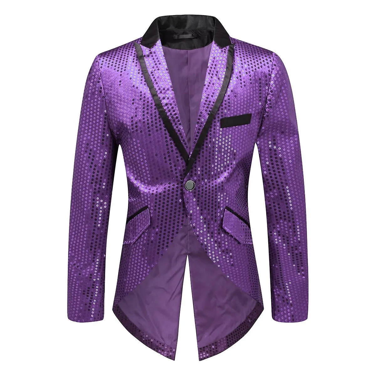 Sliktaa Mens Sequin Swallowtail Suit Jacket Party Show Tux Dress Coat