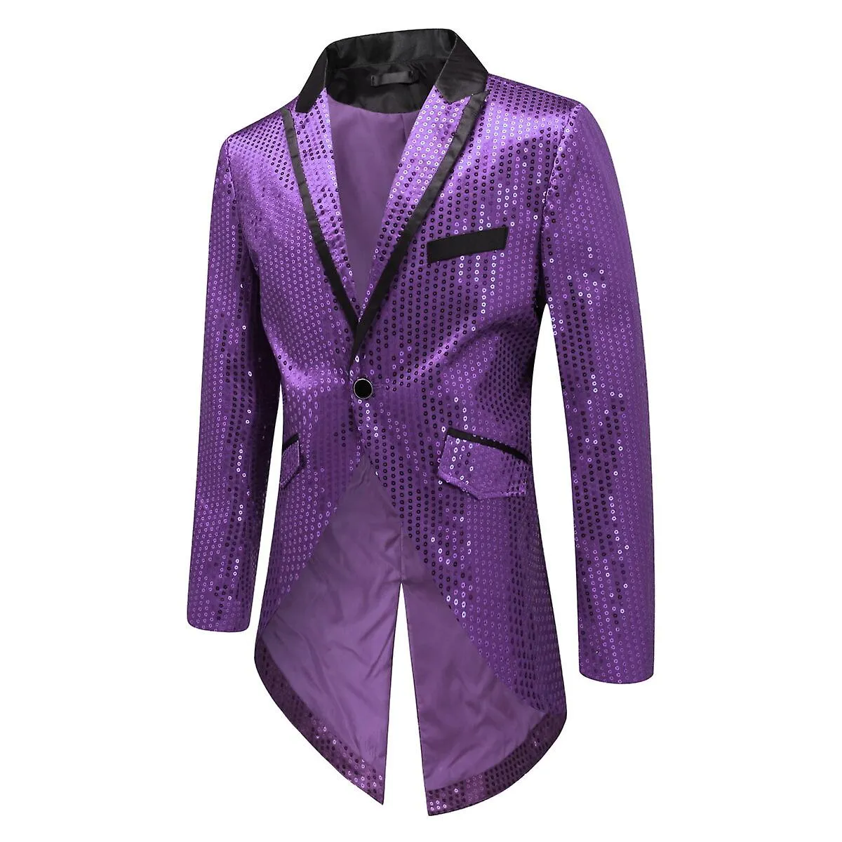 Sliktaa Mens Sequin Swallowtail Suit Jacket Party Show Tux Dress Coat