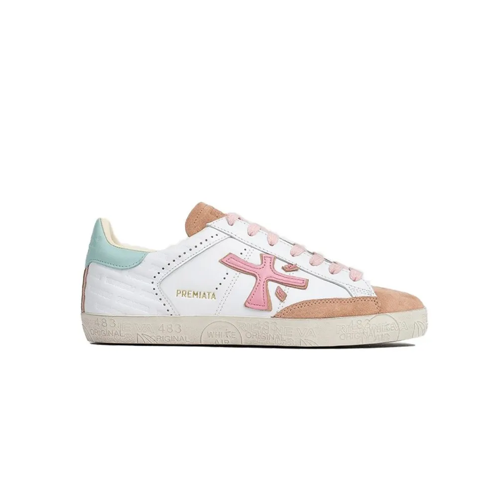 Sneakers de Piel Premiata Timeless Stevend 5761 Color Blanco y Rosa