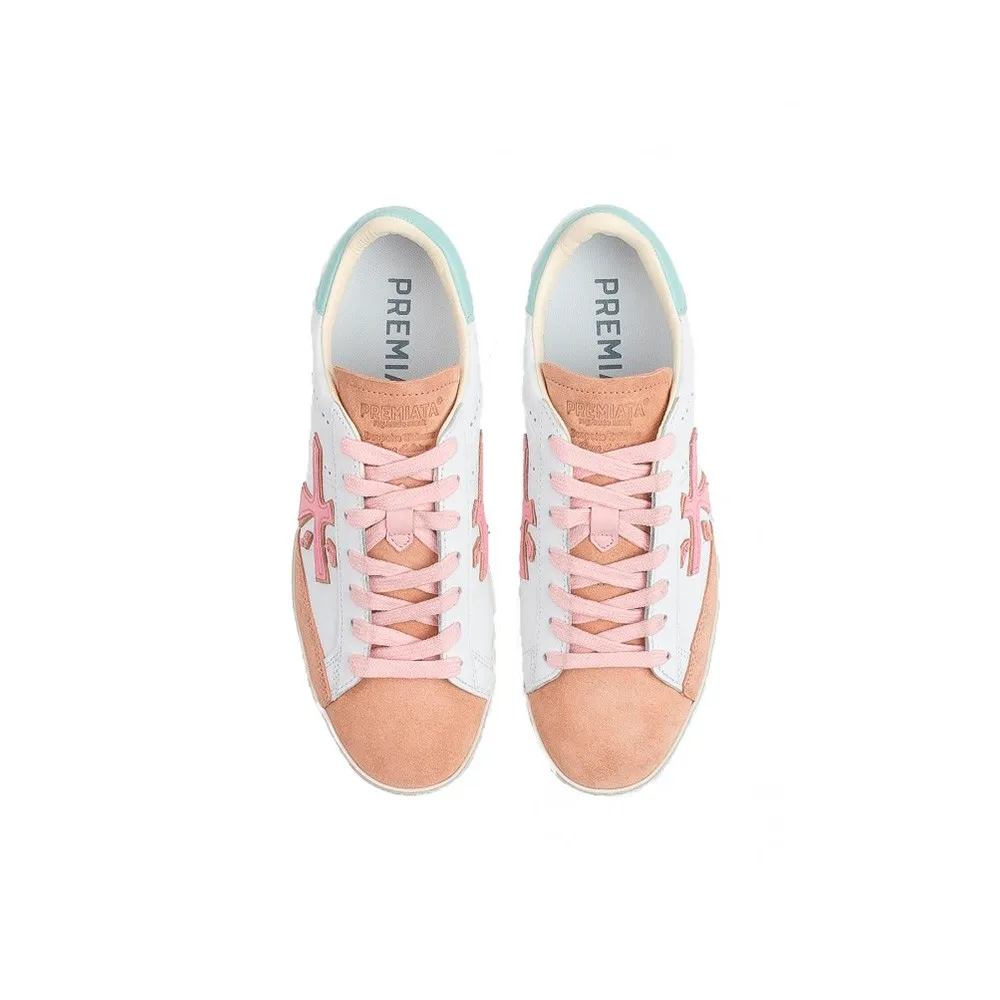 Sneakers de Piel Premiata Timeless Stevend 5761 Color Blanco y Rosa