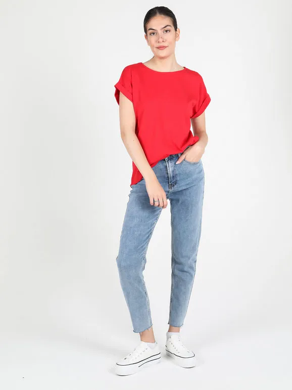 Solada Camiseta de mujer de manga corta con botones en la espalda