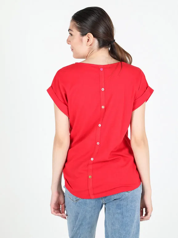 Solada Camiseta de mujer de manga corta con botones en la espalda