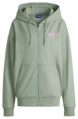 Sudadera con capucha y cremallera en felpa de algodón con estampado de temporada