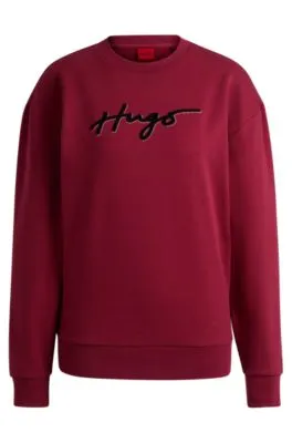 Sudadera de felpa de algodón con estampado flocado y estrás