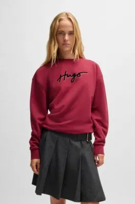 Sudadera de felpa de algodón con estampado flocado y estrás