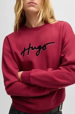 Sudadera de felpa de algodón con estampado flocado y estrás