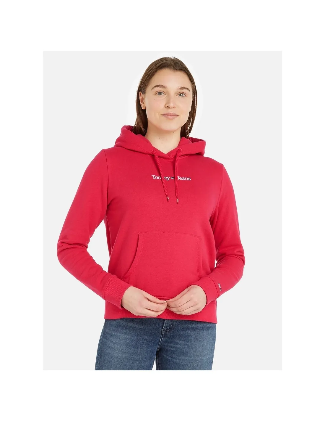 SUDADERA TOMMY HILFIGER ROSA LOGO FRONTAL CAPUCHA  ECOOL