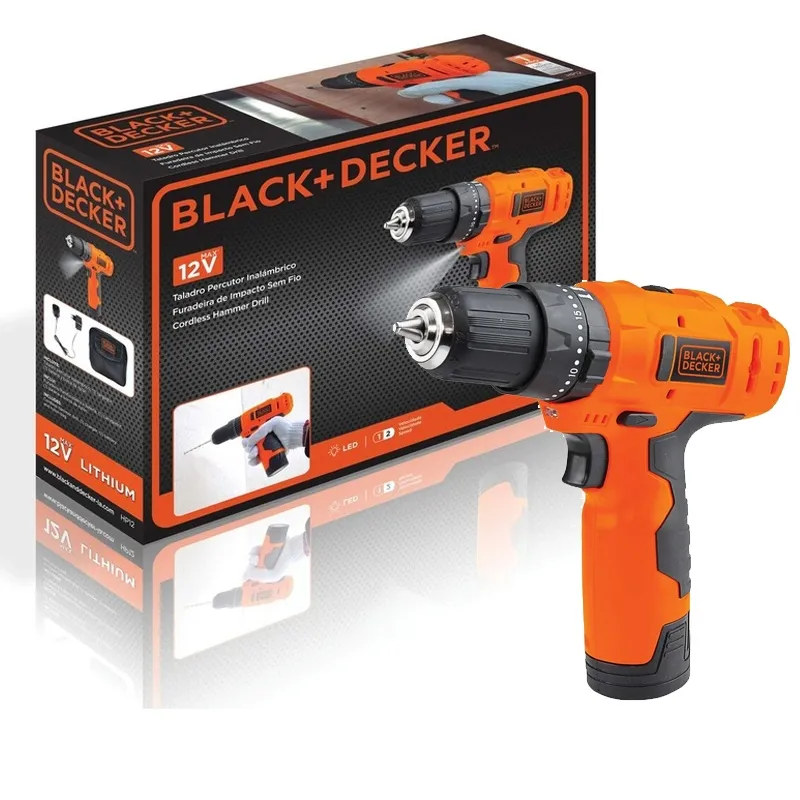 TALADRO PERCUTOR 3/8" 12V 25NM 1 BAT 1.5 AH BLACK + DECKER HP12B2C