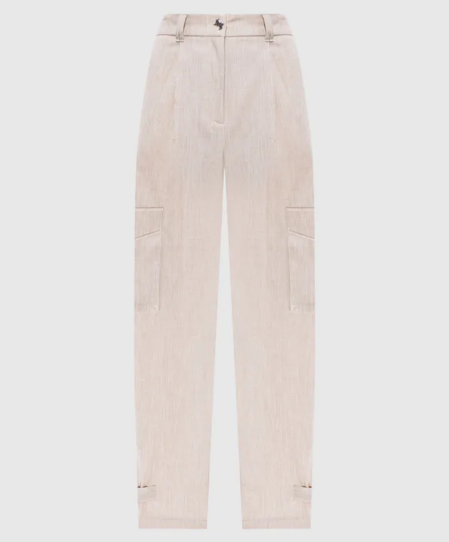 Twinset Actitude Beige cargo pants with branded embroidery