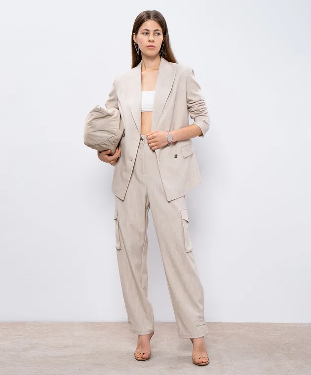 Twinset Actitude Beige cargo pants with branded embroidery