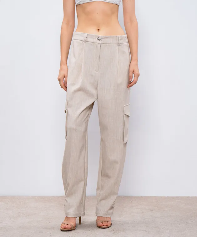 Twinset Actitude Beige cargo pants with branded embroidery