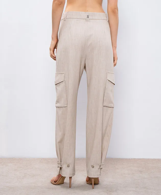 Twinset Actitude Beige cargo pants with branded embroidery