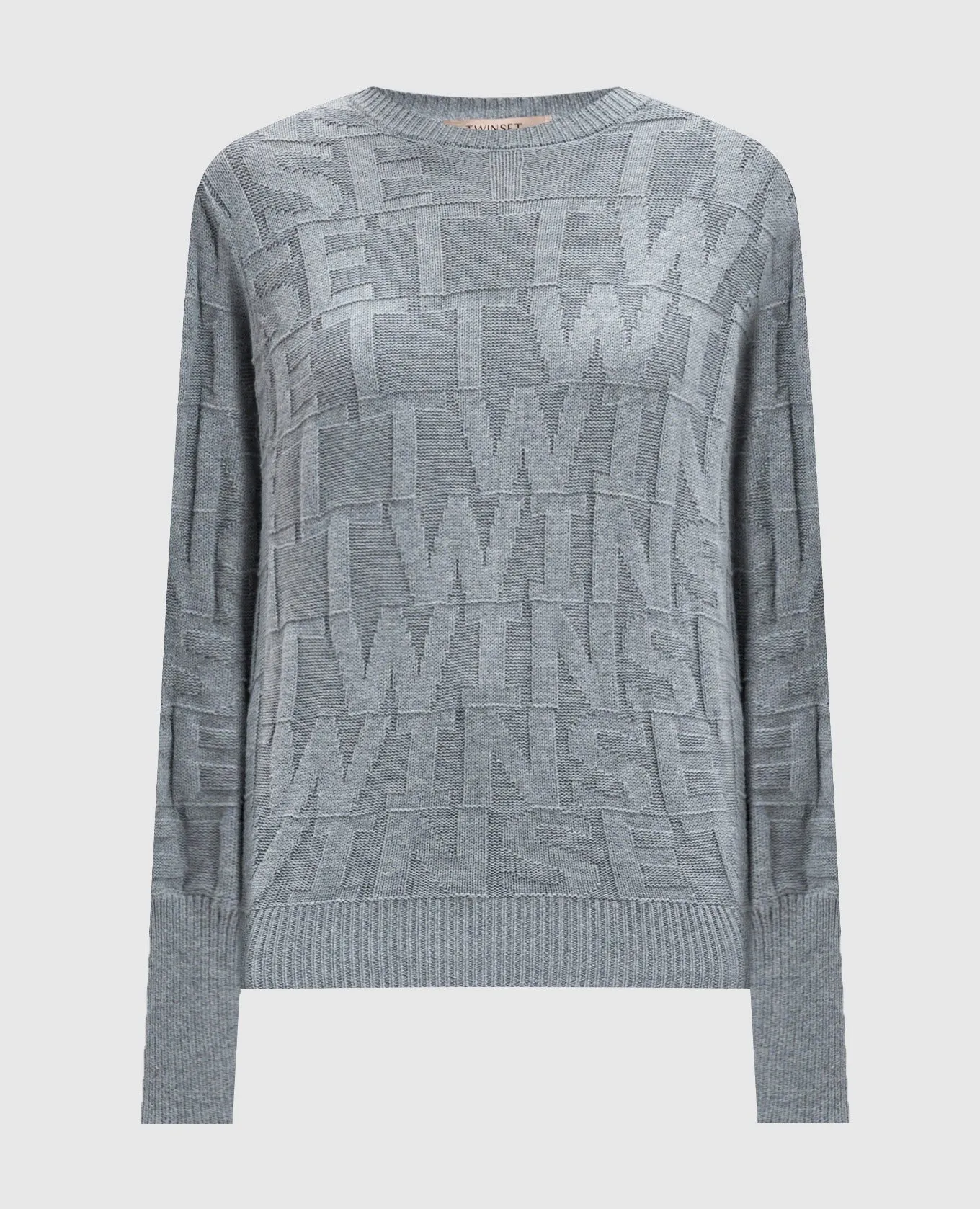 Twinset Gray jumper with cashmere in a woven logo pattern