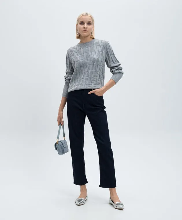 Twinset Gray jumper with cashmere in a woven logo pattern