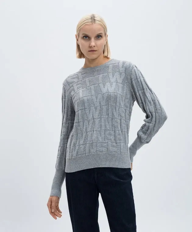 Twinset Gray jumper with cashmere in a woven logo pattern