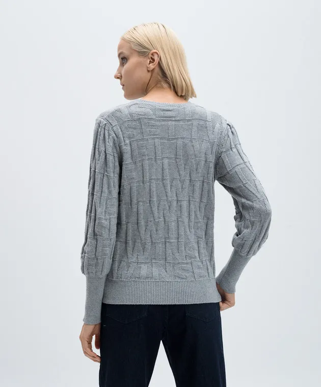 Twinset Gray jumper with cashmere in a woven logo pattern