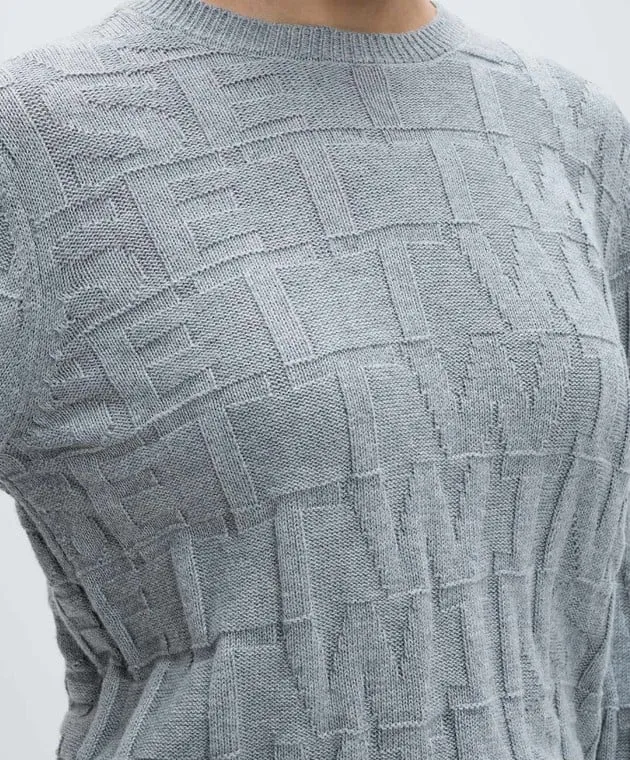 Twinset Gray jumper with cashmere in a woven logo pattern