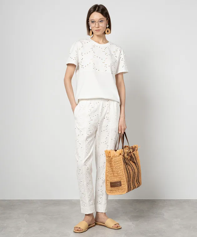 Twinset White pants with broderie embroidery